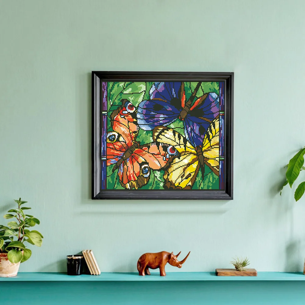 9CT Full Stamped Cross Stitch Bead Embroidery- Butterfly(Canvas|46*40CM)