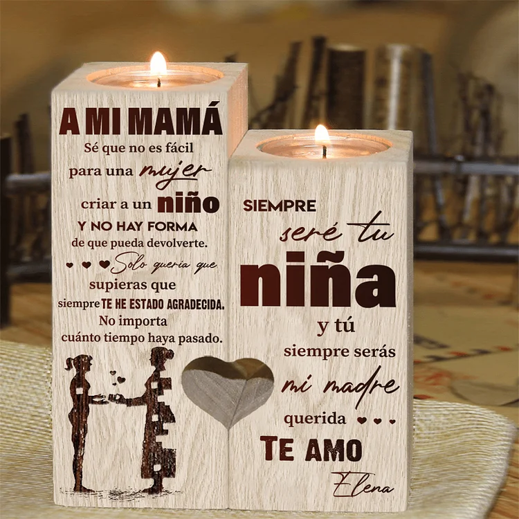A mi mamá(hija)-Candelero de madera de dos piezas sin candela 1 nombre personalizado