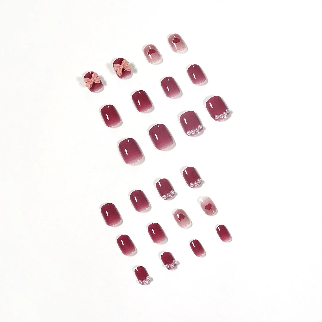 Fake Nails Heart Bow Pearl Full Cover Fake Nails DIY Glue Press On Nails Nail Supplies For Professionals-Nail Inspo