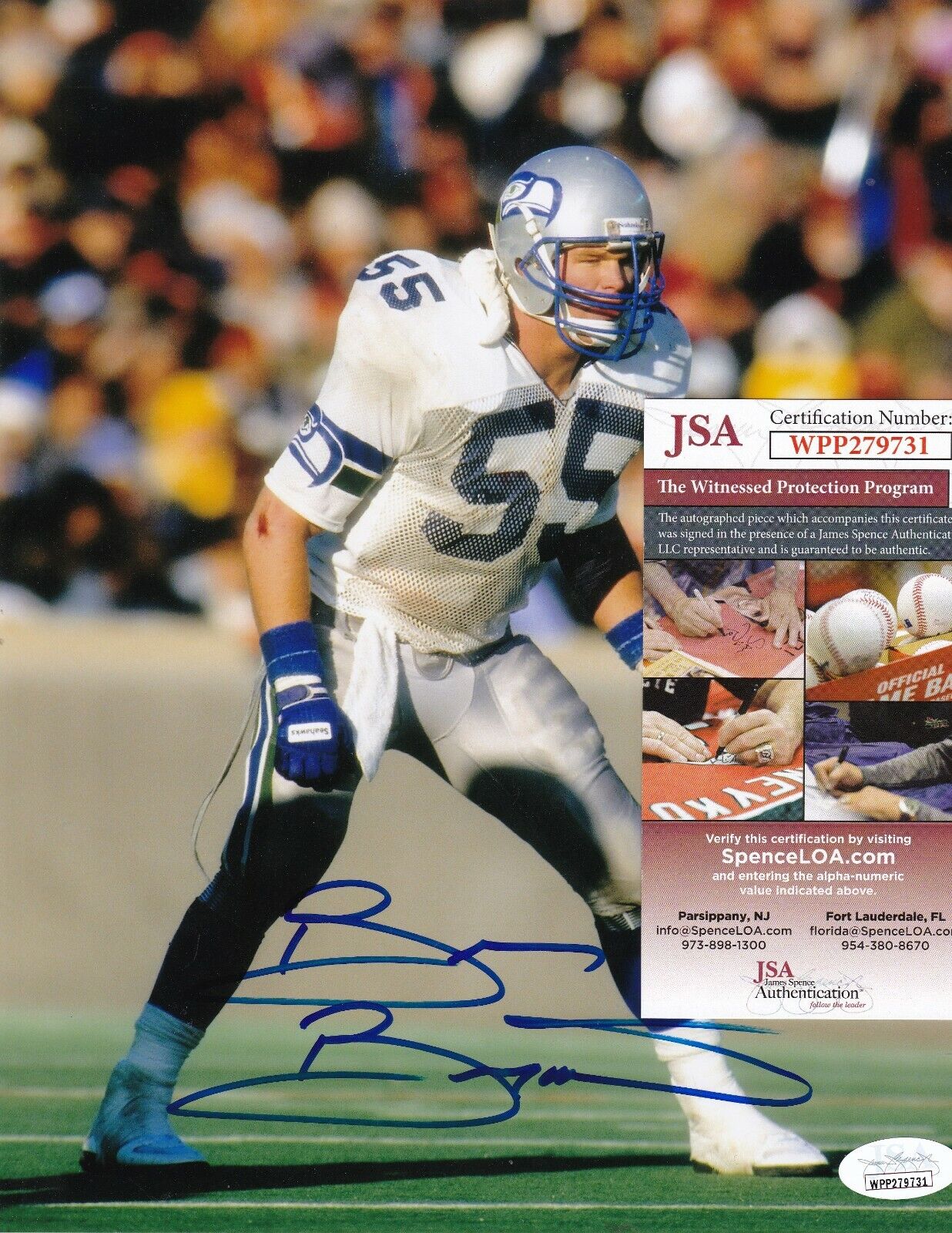 BRIAN BOSWORTH SEATTLE SEAHAWKS JSA AUTHENITCATED ACTION SIGNED 8x10