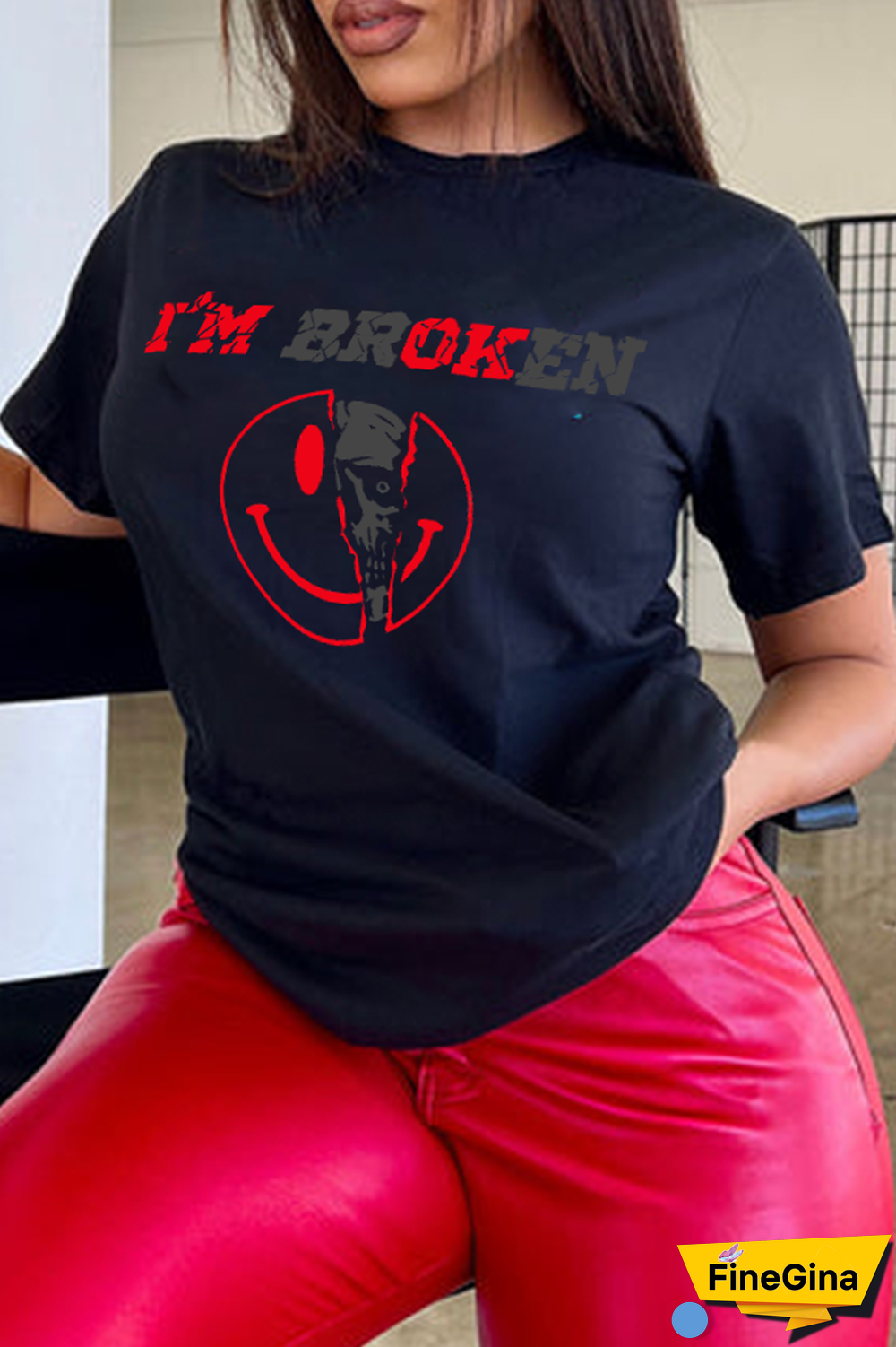 Black Casual Street Print Patchwork O Neck T-Shirts