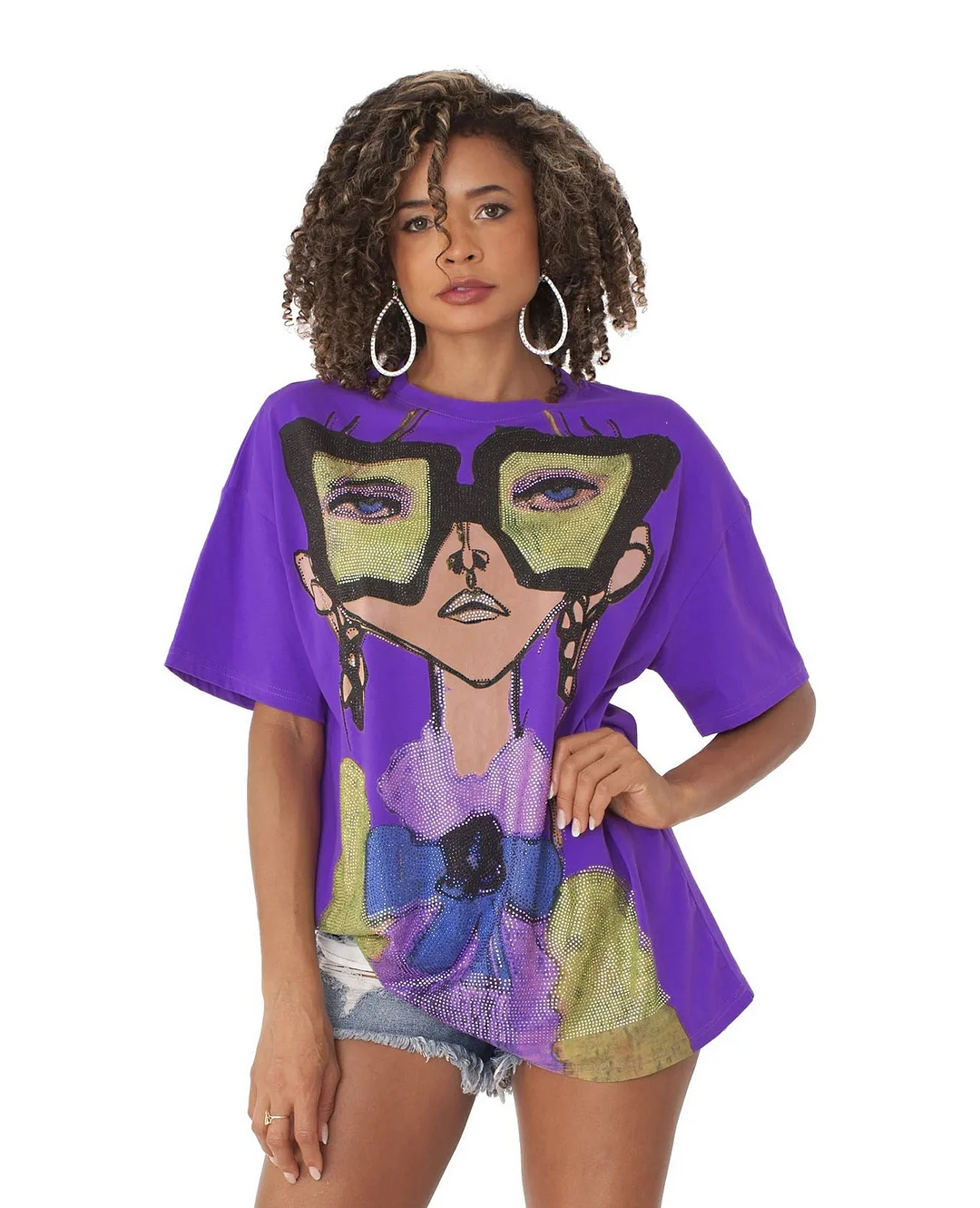 Brownm Half-sleeved Loose Hot Diamond Printed Dress Blouses