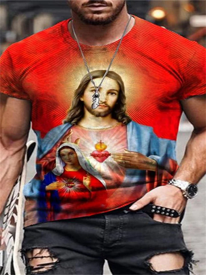 Summer Fashion Mythical Figure Jesus Digital Printing Men's Short-sleeved 3D Printing T-shirt-Cosfine