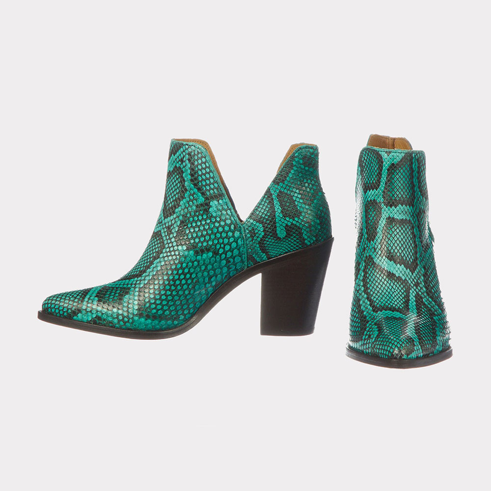 Fashion Black & Green Python Pattern Pointed Toe Short Boots for Women Nicepairs