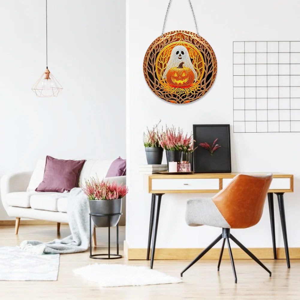 DIY Pumpkin Crystal Diamond Pendant Single-sided 5D Round for Home Garden