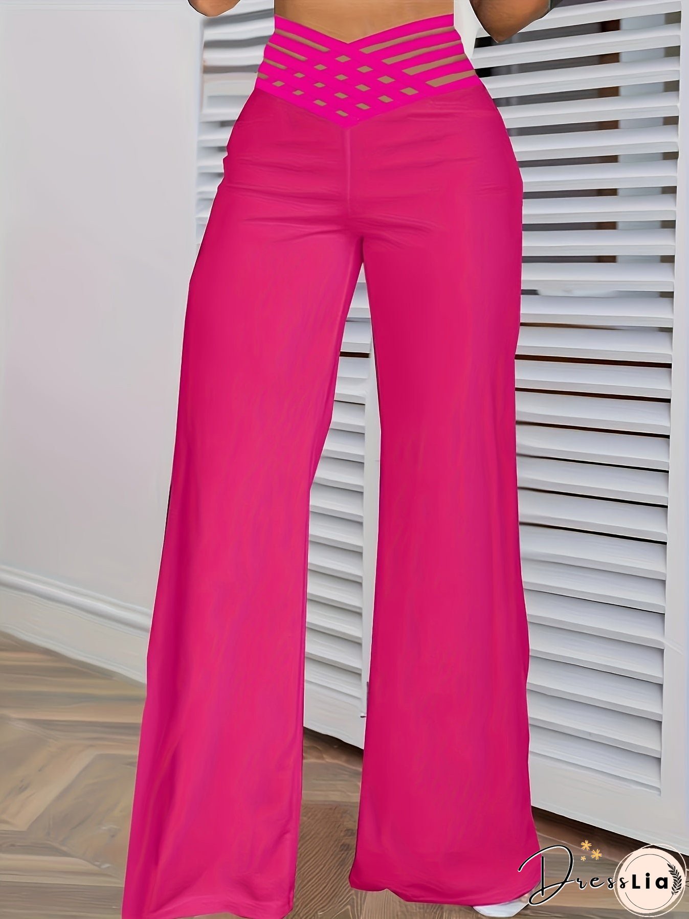 Cross Waist Wide Leg Pants, Casual Loose Mesh Stitching Pants, Women's Clothing