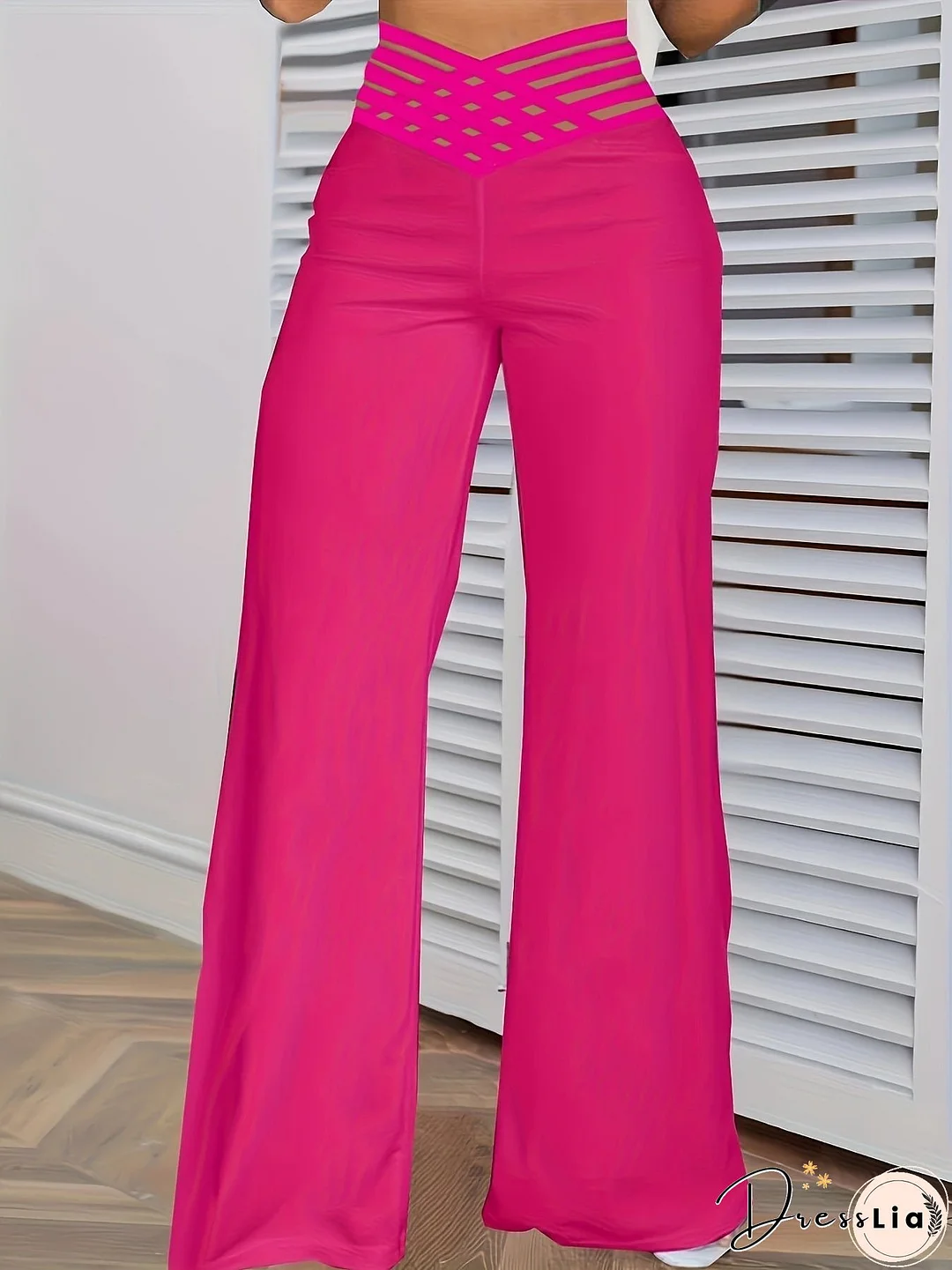 Cross Waist Wide Leg Pants, Casual Loose Mesh Stitching Pants, Women's Clothing