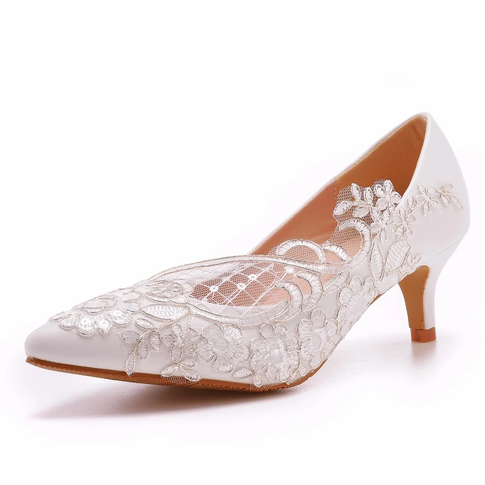 Breakj Breakj Cm Middle Heel Elegant Simple Lace Mesh Wedding Shoes Tip High Bridal Wedding Dress Shoes Spring And Autumn Single Shoes