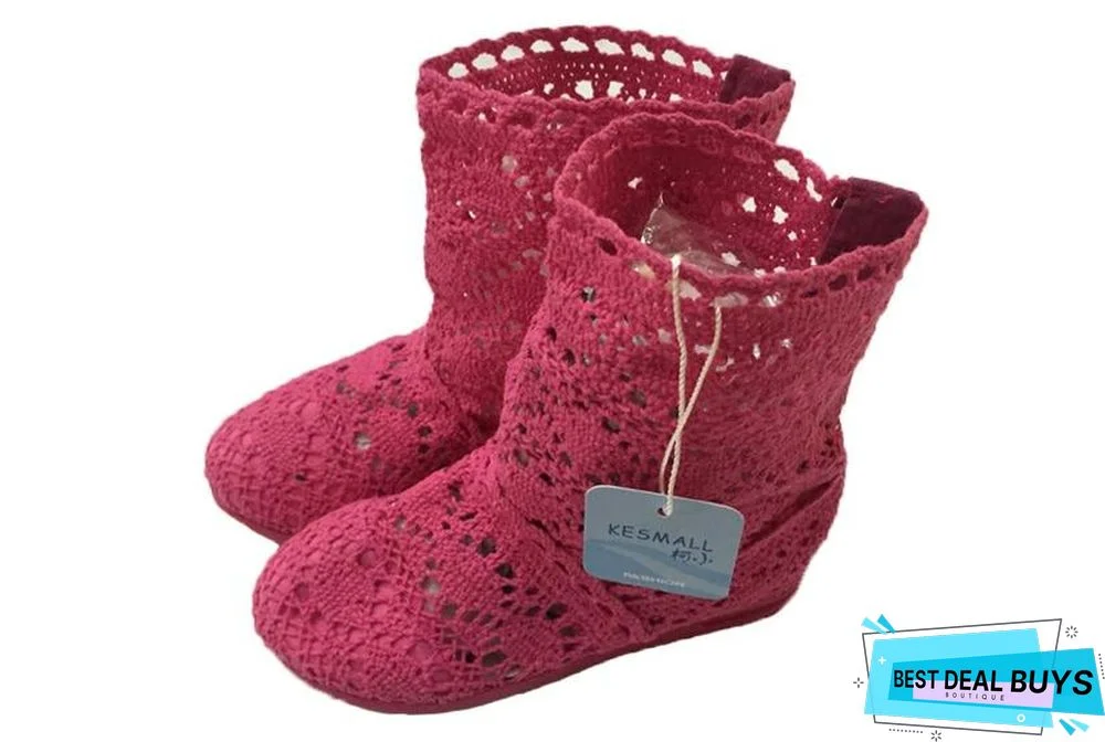 Women Cut-Outs Fashion Shoes Knitted short lace Boot ankle botas Boots