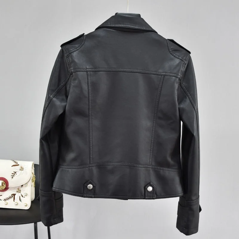 FTLZZ New Spring Autumn Women Short Faux Leather Jacket Slim Fashion Punk Outwear Motorcycle Leather Jackets Casual PU Coat