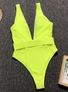 Belt Buckle Plain One Piece Swimsuit