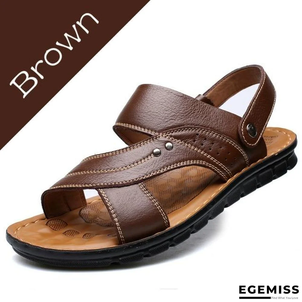 Men's Summer Genuine Leather Sandals Comfortable Slip-on Beach Shoes | EGEMISS