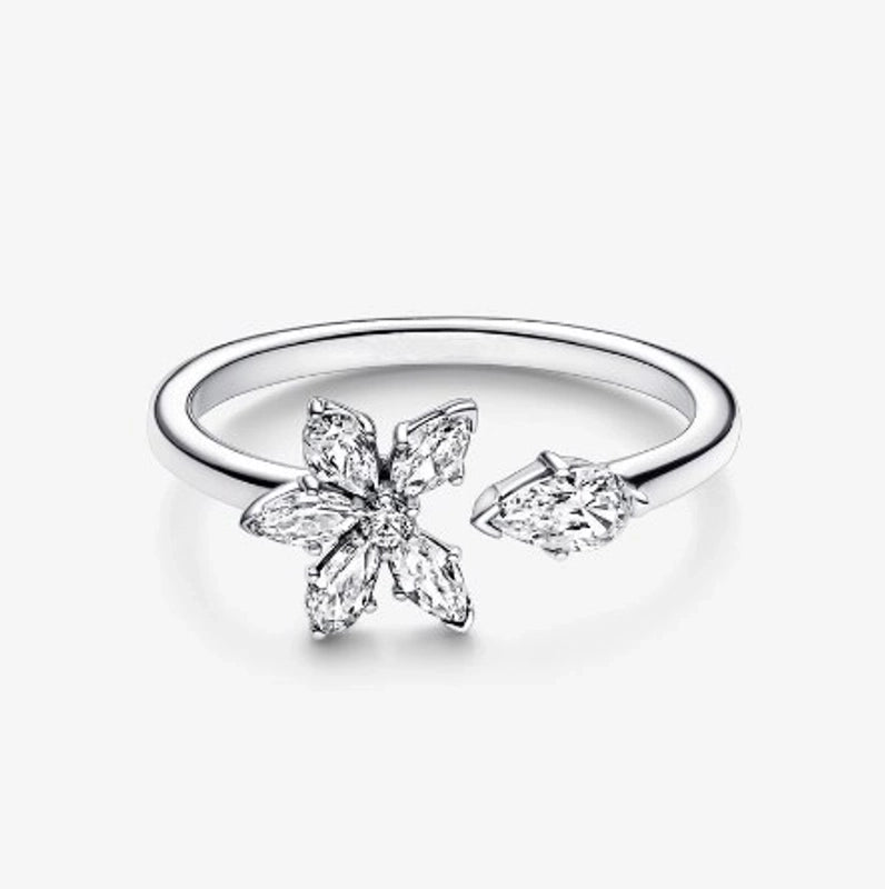925 Sterling Silver Zircon Round Flower Rings