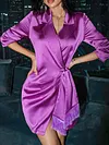 Fashion Half Sleeves Deep V-Neck Tasseled Asymmetric Mini Dress