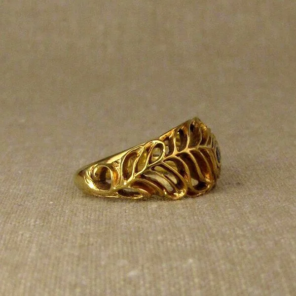 Peacock Feather Blue Diamond Gold Ring