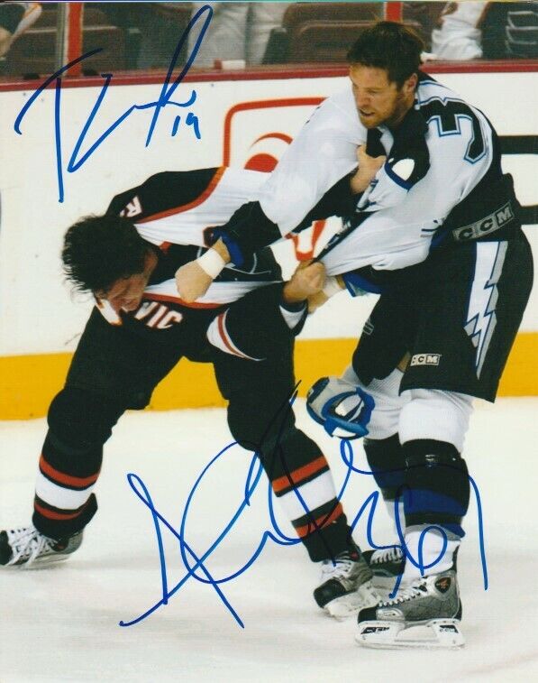 ANDRE ROY & BRANKO RADIVOJEVIC SIGNED HOCKEY FIGHT 8x10 Photo Poster painting! LIGHTNING FLYERS