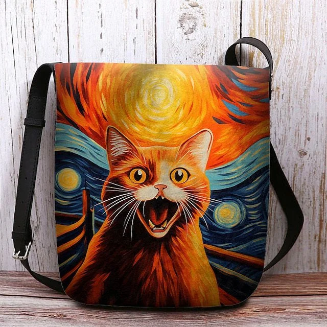 Style & Comfort for Mature Women Women's Frightened Cat Print Crossbody Bag