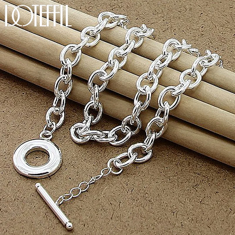 DOTEFFIL 925 Sterling Silver 18 Inch Original Base Chain Necklace OT Buckle For Women Man Jewelry