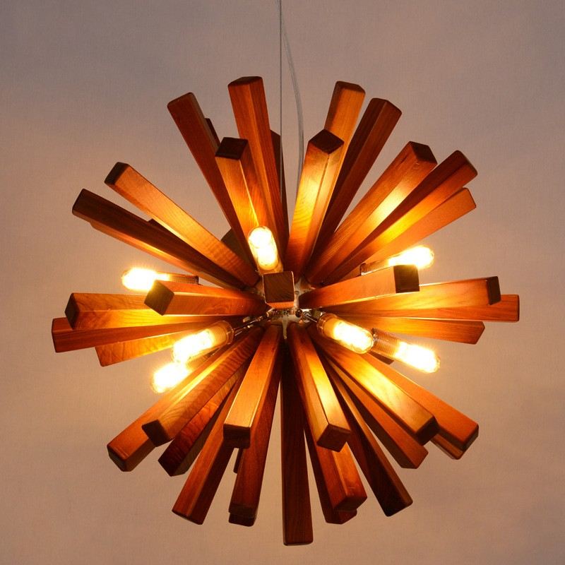 Nordic Wood Chandelier Dandelion-Shaped Pendants Lights For Bedroom
