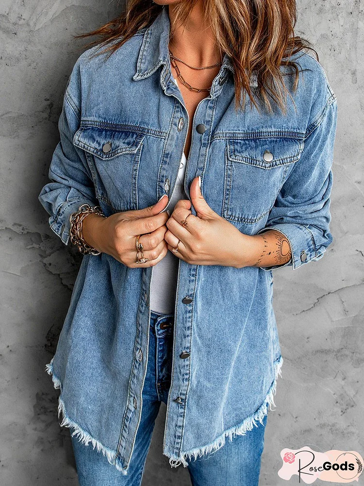 Plain Casual Shirt Collar Denim Jacket