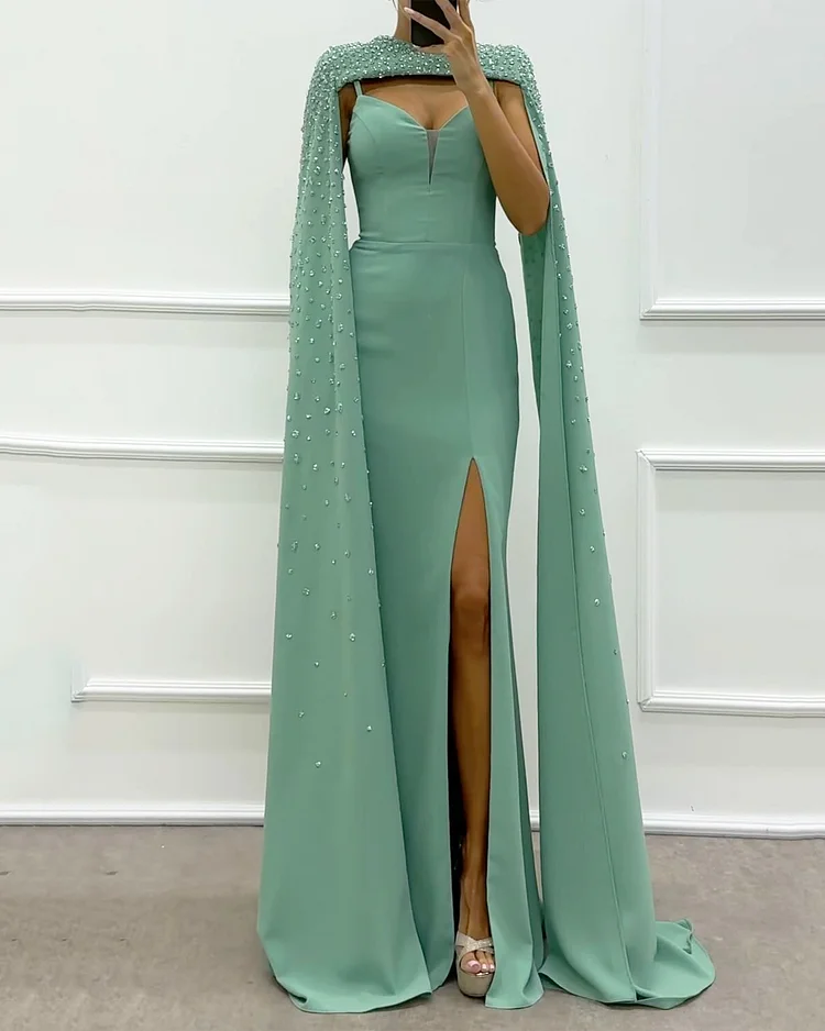 Women's Cape Slit Sequin Dress
