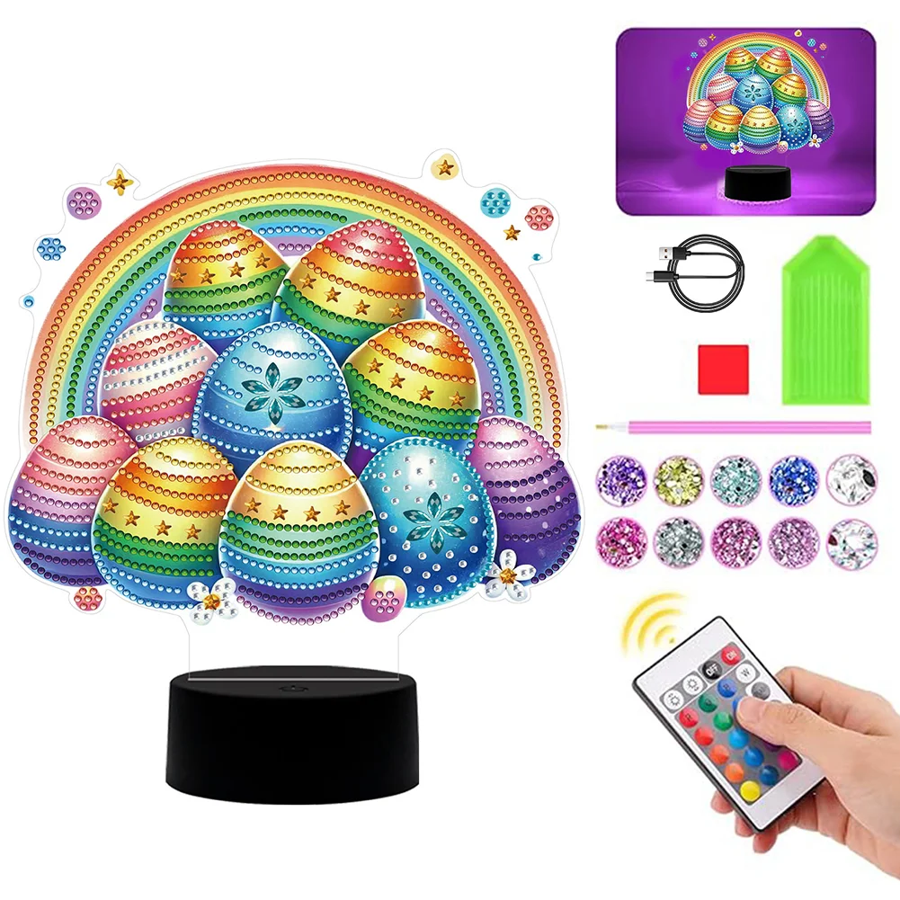 DIY Acrylic Double Sided Rainbow Eggs Diamond Painting LED Night Light for Easter