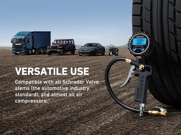 Product Introduction of AstroAI Digital Tire Pressure Gauge with Inflator, 250 PSI Air Chuck & Compressor Accessories, 0.1 Display Resolution, Car Accessories #springtok 6