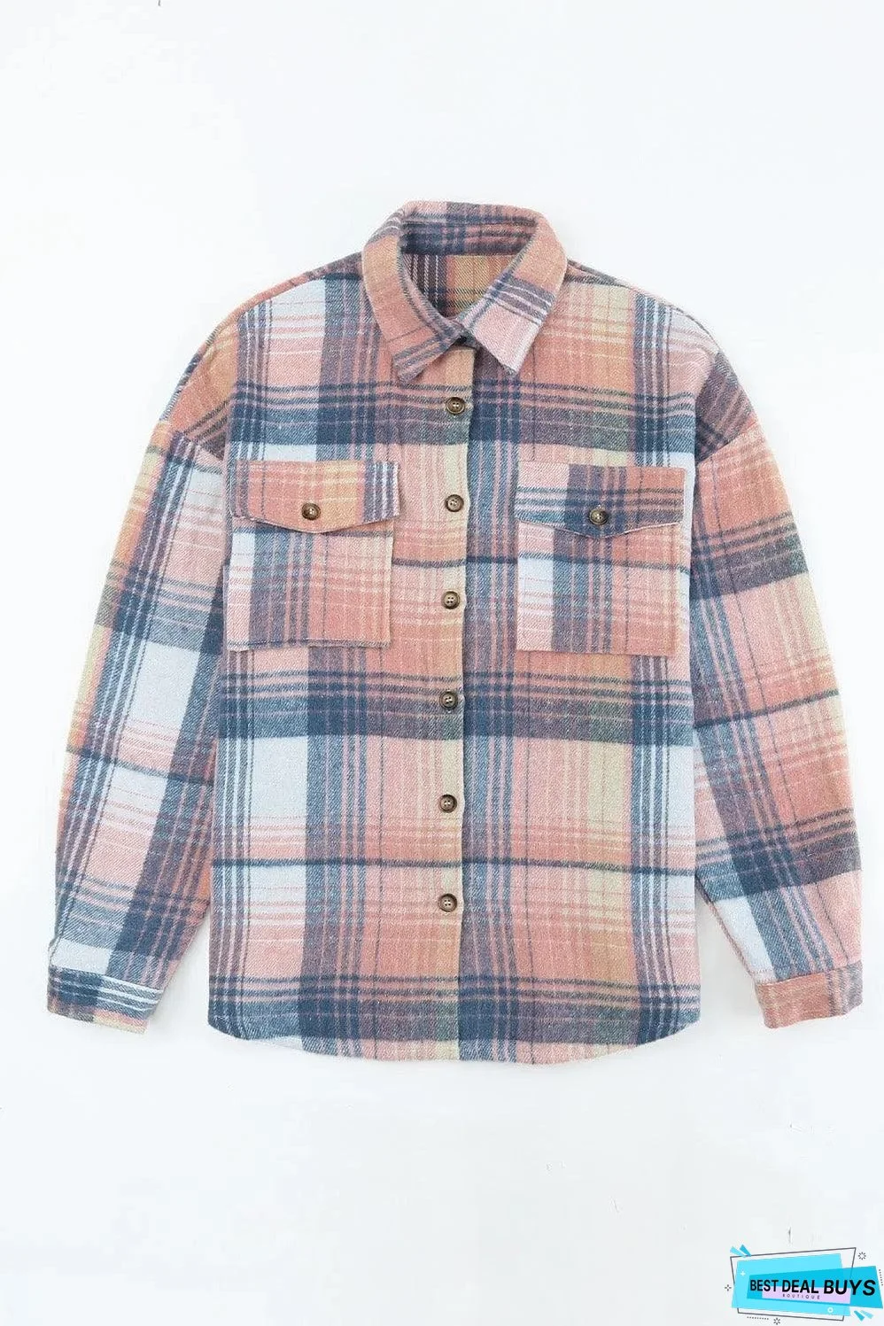 Pink Black/Pink Plaid Flap Pockets Shacket