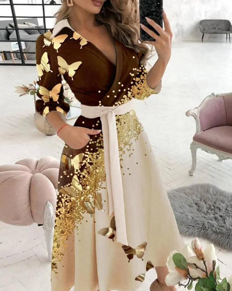 Elegant Butterfly Starlight Print Dress