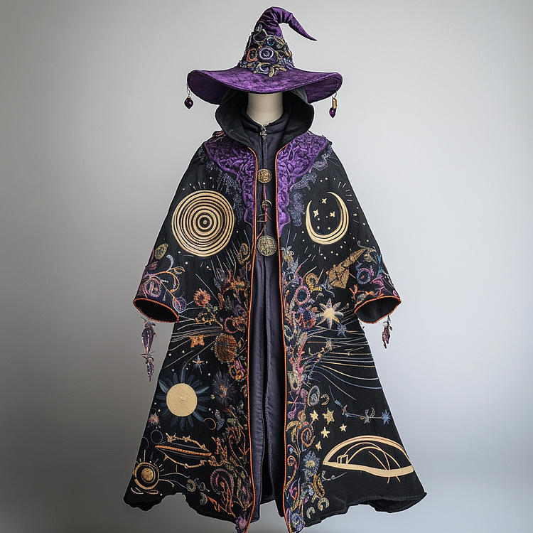 Embroidered wizard Cape and embroidered wizard hat set 8d1d