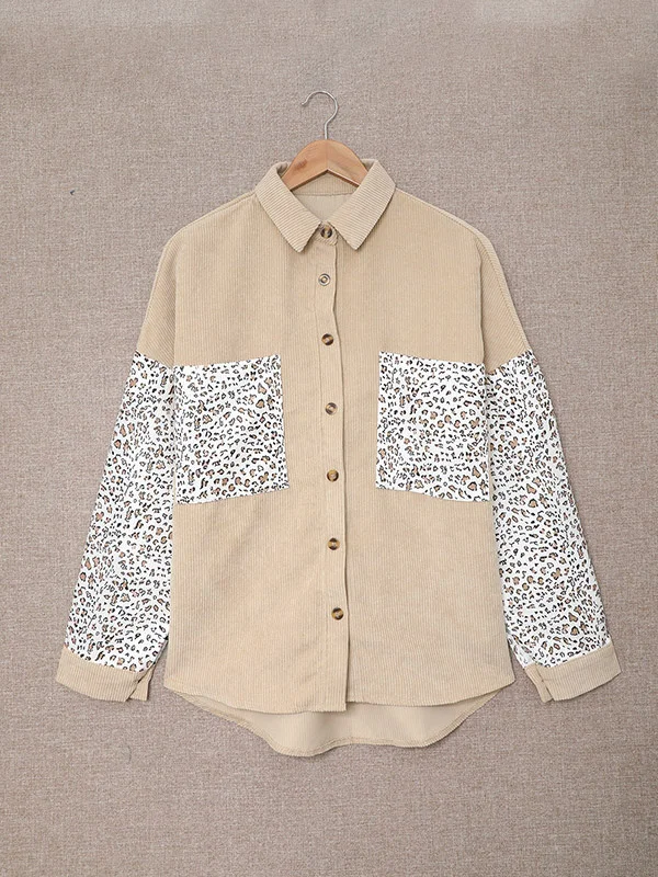 Casual Loose Leopard Patchwork Polo Coat