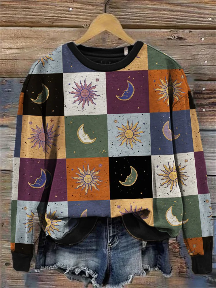 VChics Sun & Moon Colorblock Comfy Sweatshirt