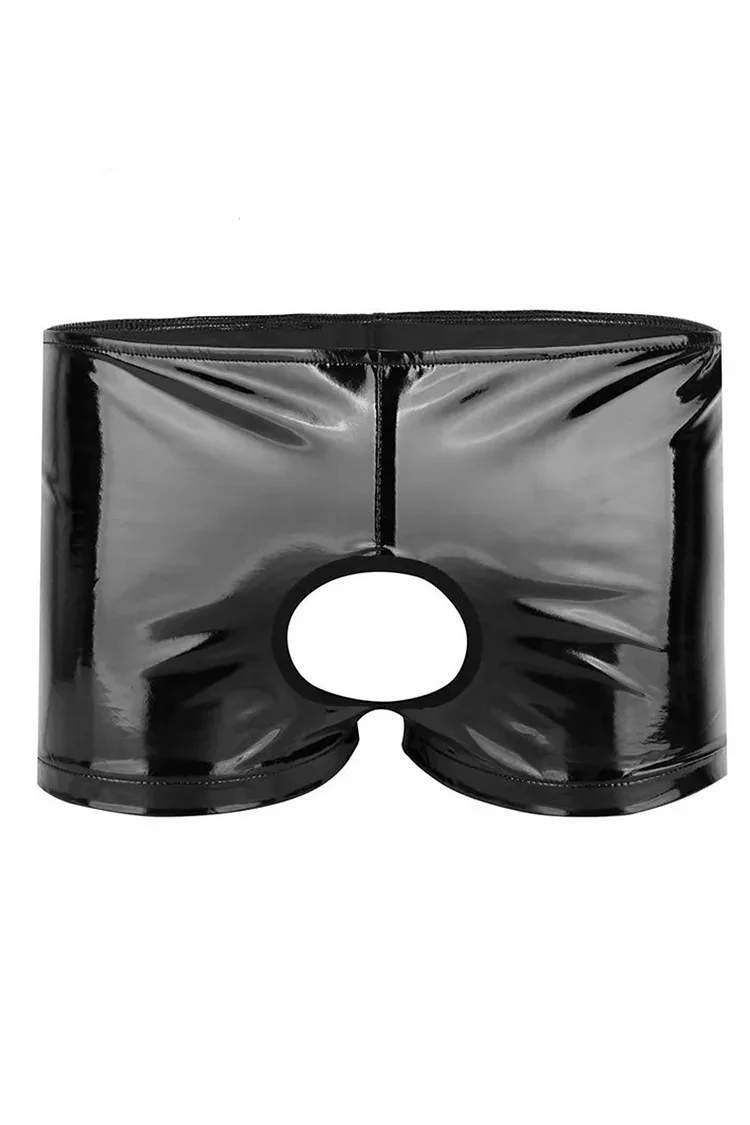 Men's Crotchless Low Rise PU Leather Boxers