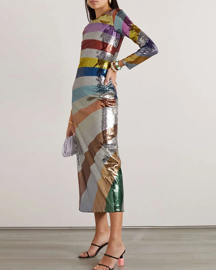 sequined tulle maxi dress