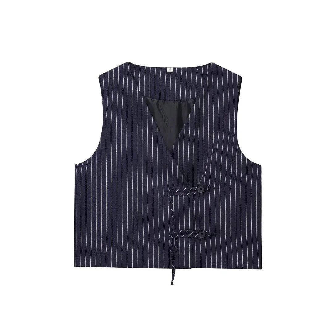 Nigikala Nigikala Women's Explosive Striped Linen-Blend Vest + Balloon Version Of Striped Pants