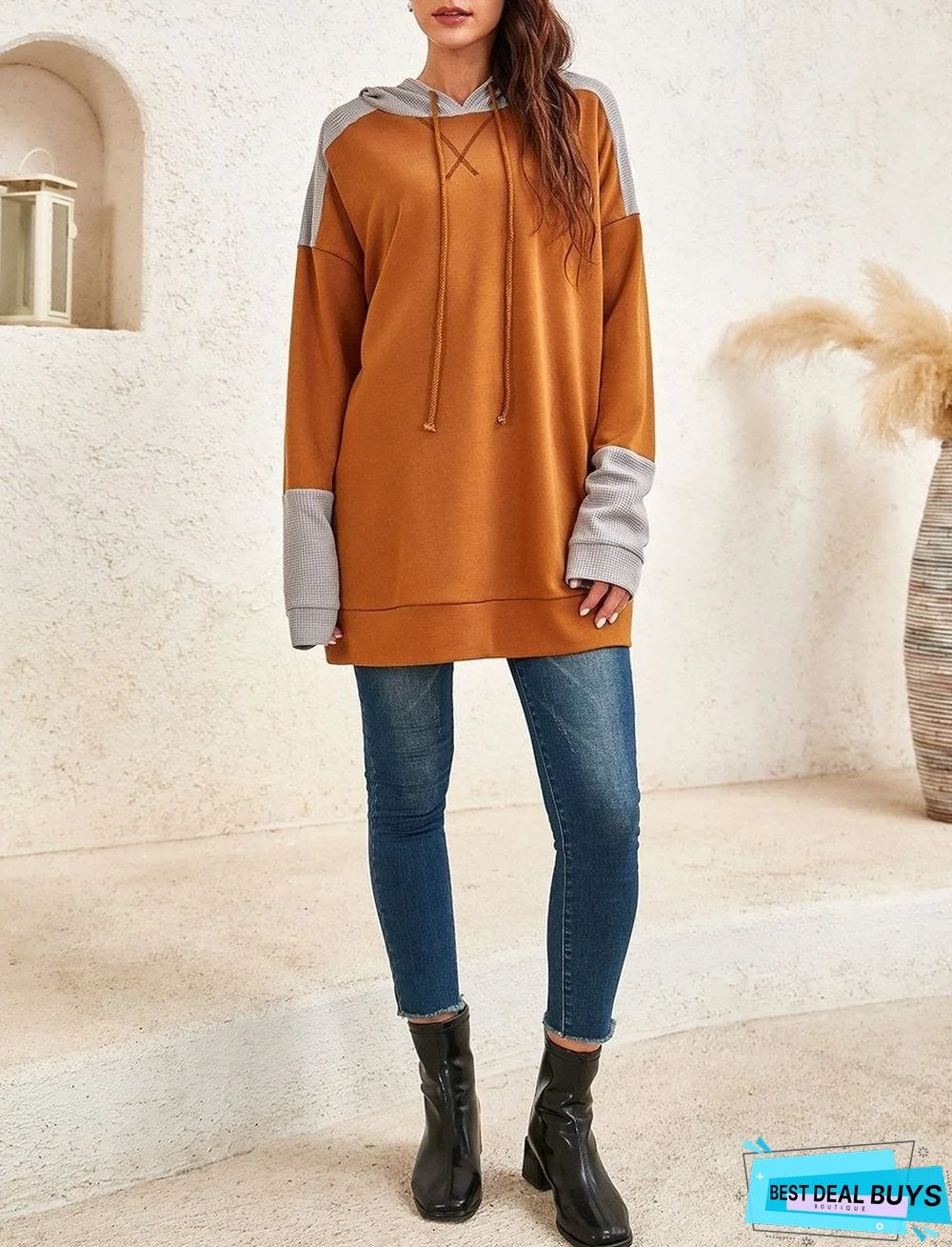 Women's Two-Tone Hooded Long-Sleeved Sweater