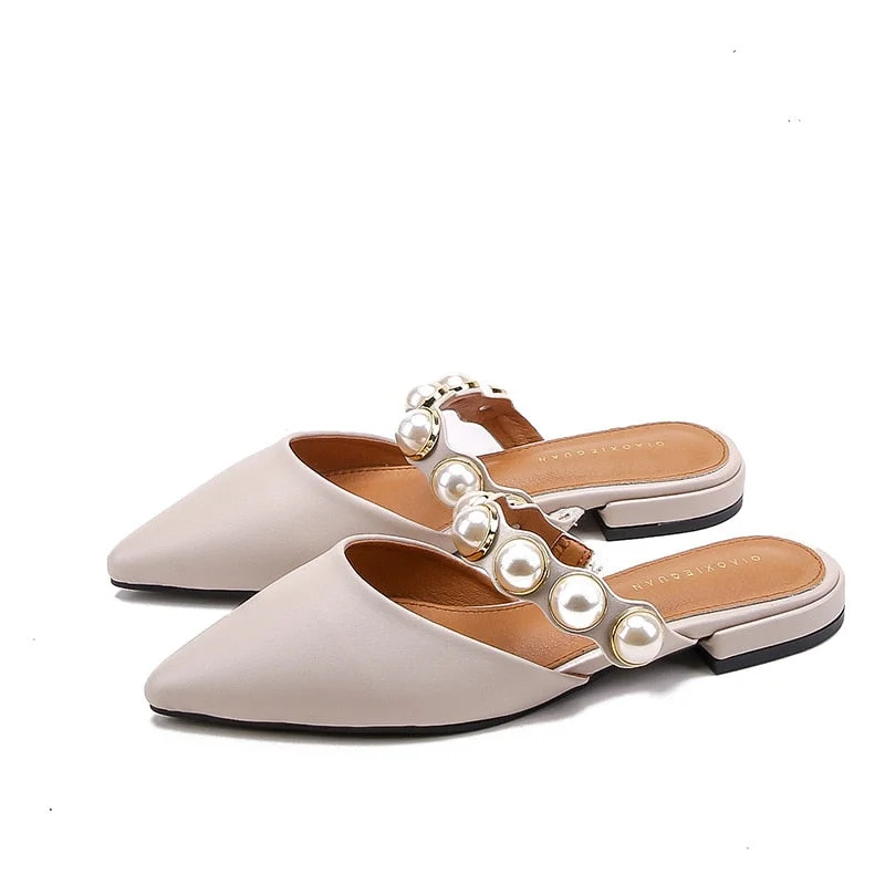 Pointed flat-heel slippers women 2020 summer new flat-heeled Baotou sandals and slippers for outer wear without heel all-match h