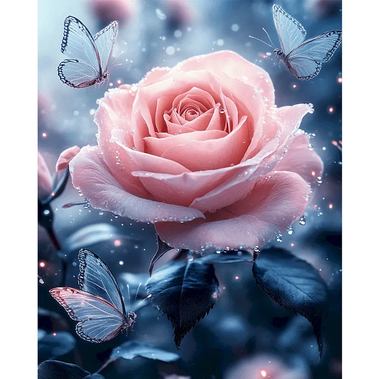 【Huacan Brand】Pink Rose Butterflies 40*50cm 11CT Stamped Canvas Cross Stitch gbfke