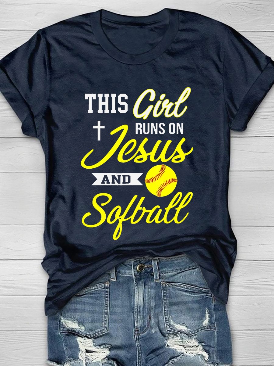 This Girl Runs On Jesus And Softball Short Sleeve T-Shirt
