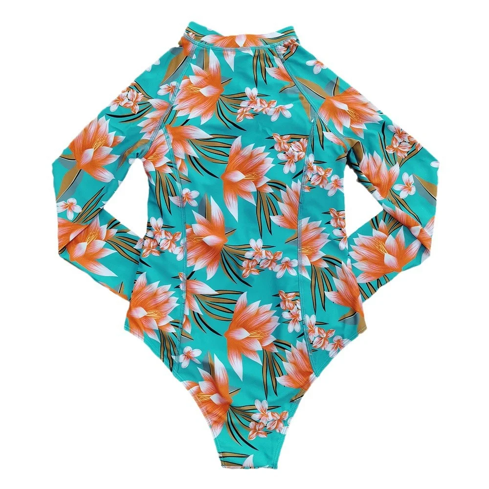 Uveng 2025 New One-Piece Swimsuit Women's Surfsuit Long-Sleeved Zipper INS Print All-In-One