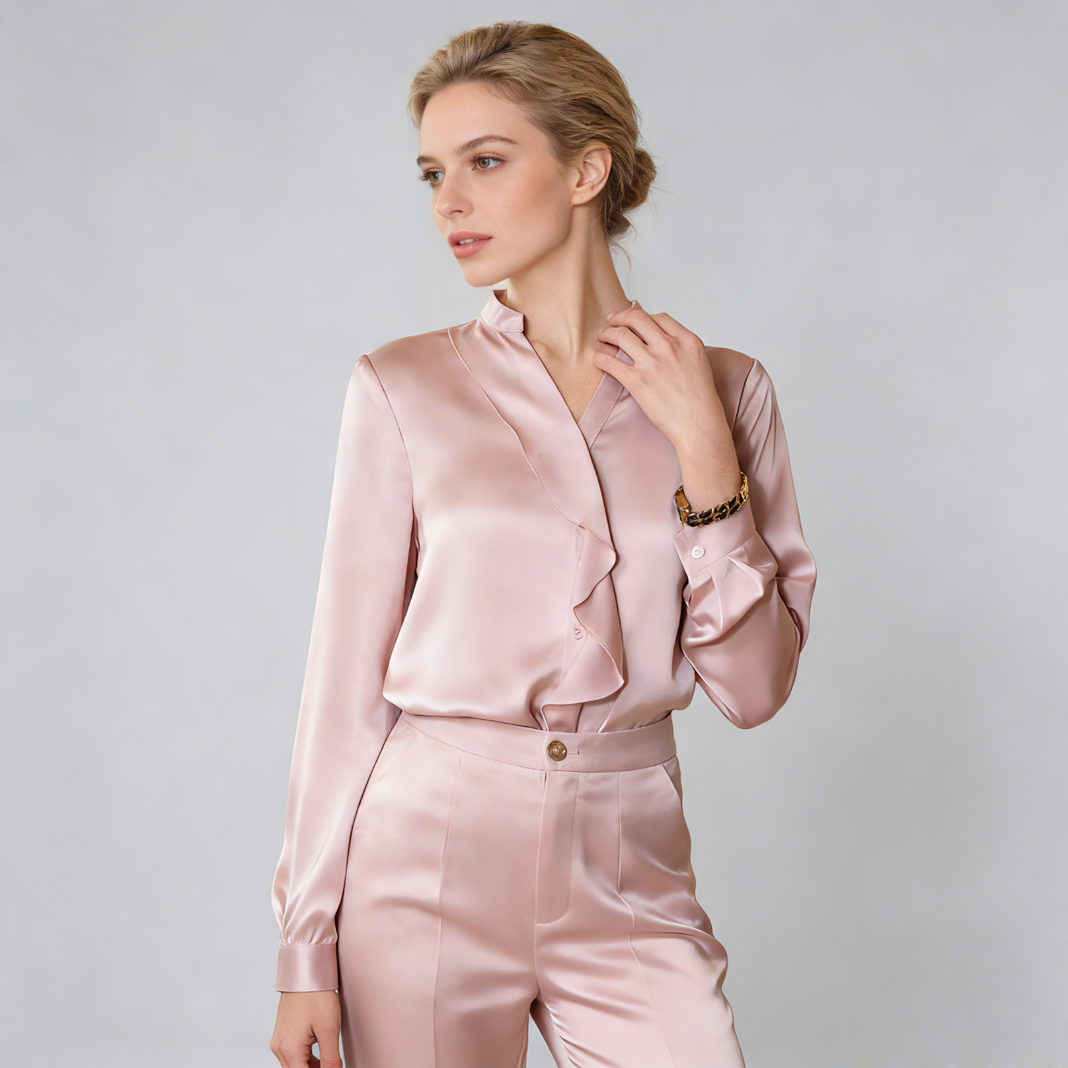 Spring V-neck Fashion Silk Shirt REAL SILK LIFE