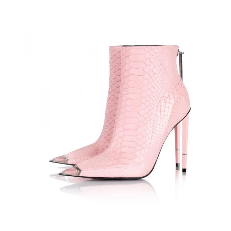 VCSHOES Ankle Boots Stiletto Zipper Snake Skin Single Shoes For Women Party Pumps Pointed Toe High Heels Temperament Wedding