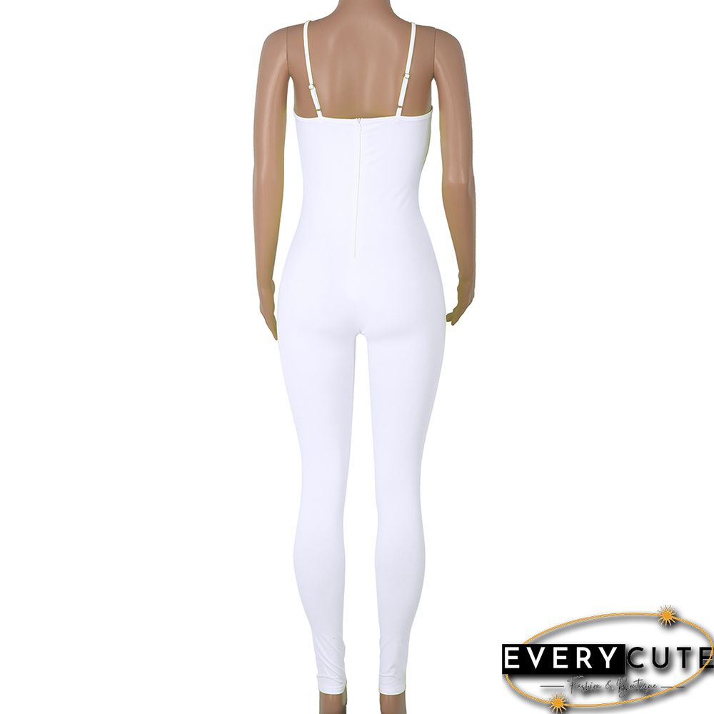 White Feather Detail Spaghetti Strap Bodycon Jumpsuit