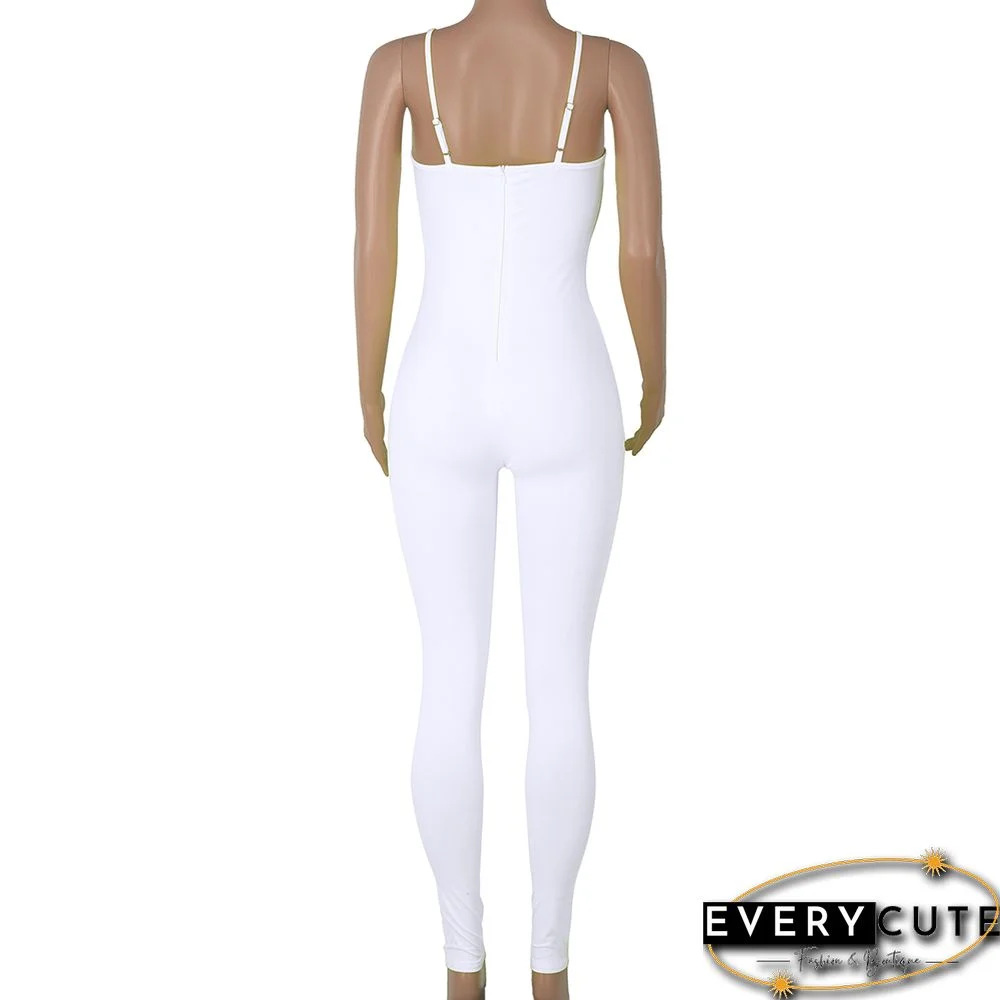 White Feather Detail Spaghetti Strap Bodycon Jumpsuit