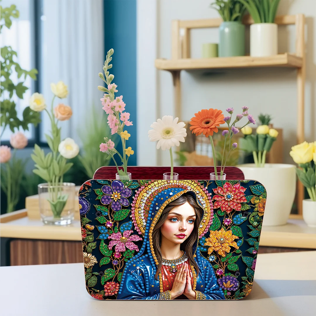 Lady DIY Flower Vase Wooden Double Sided Desktop Diamond Art Kit for Home Decor