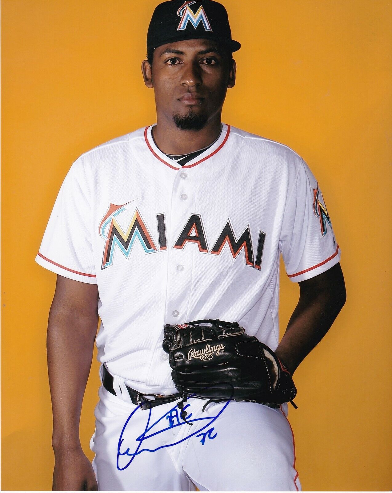 ARQUIMEDES CAMINERO MIAMI MARLINS ACTION SIGNED 8x10