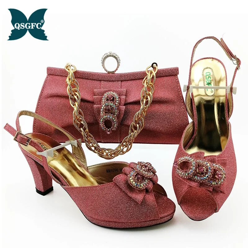 Latest Design Women Italian African Party Pumps Shoes and Bag Set Decorated with Rhinestone Women Shoes and Bag Set In Blue