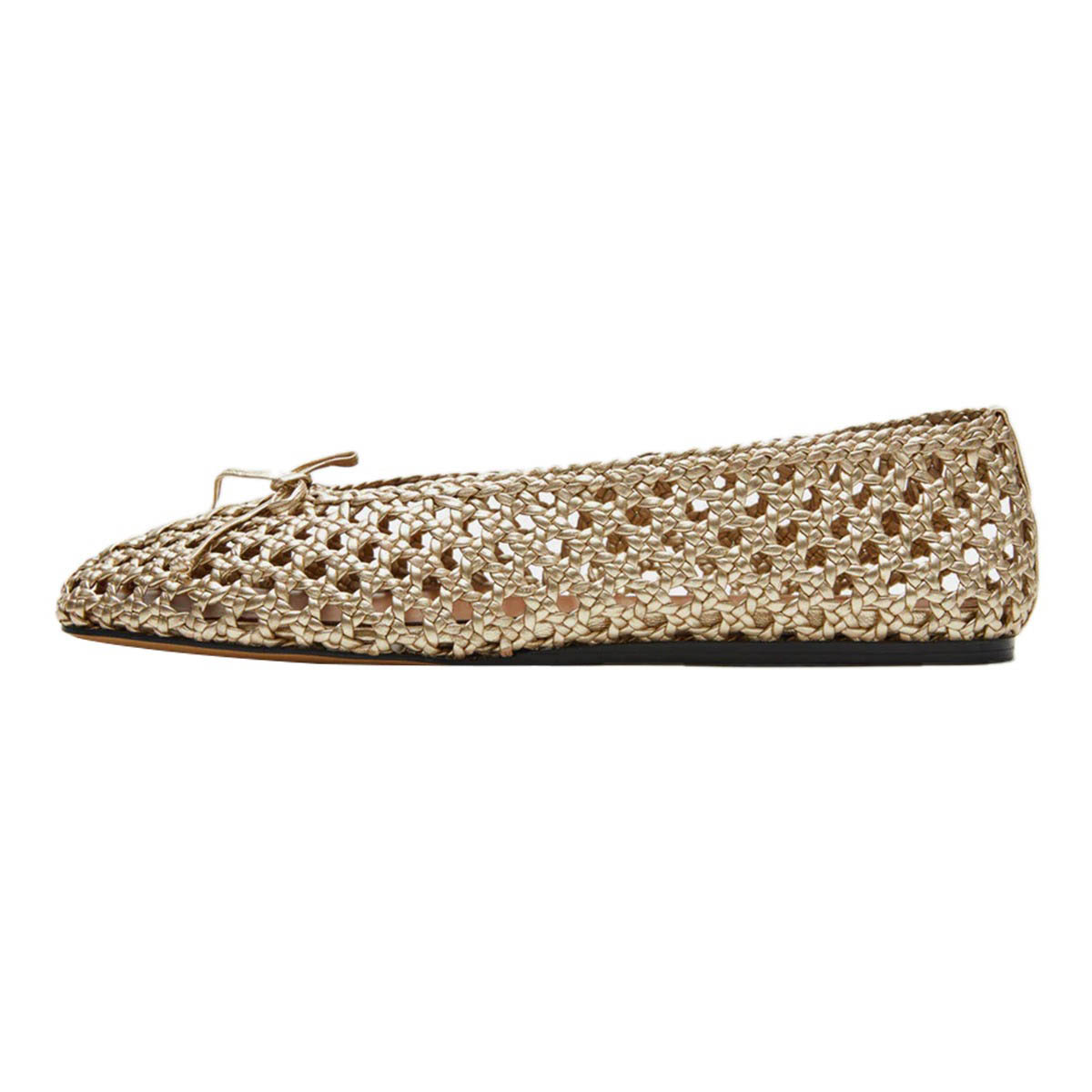 Elegant Gold Square Toe Hollow-Out Bow Braided Women's Dress Flats Nicepairs