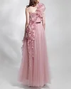 Women's Pink Off-the-shoulder Ruffled Mesh Dress