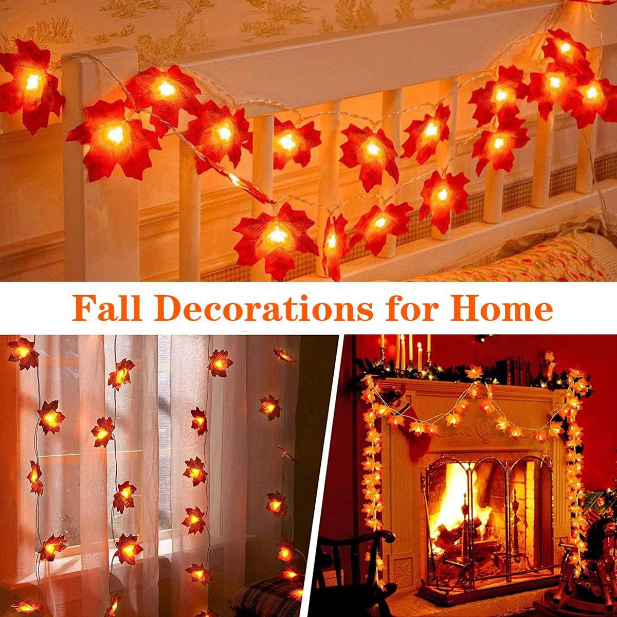 Tegooe Battery Powered Maple Leaf LED String Lights - Fall Holiday Decor